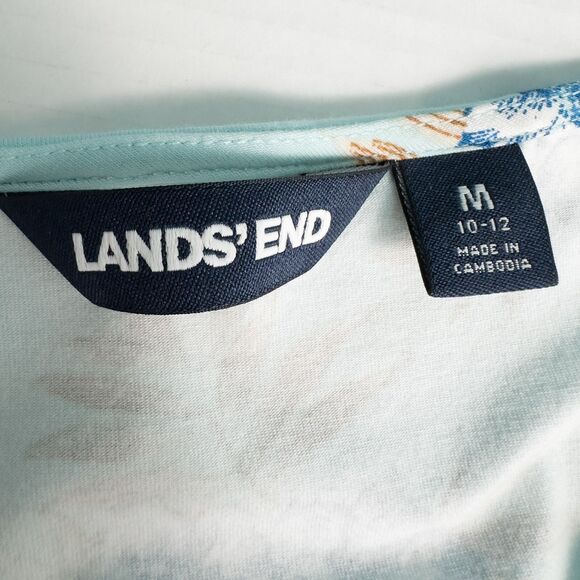 Lands End Cap Sleeve Twist Front Flare Dress Womens Medium Floral Aqua Blue - Picture 3 of 16